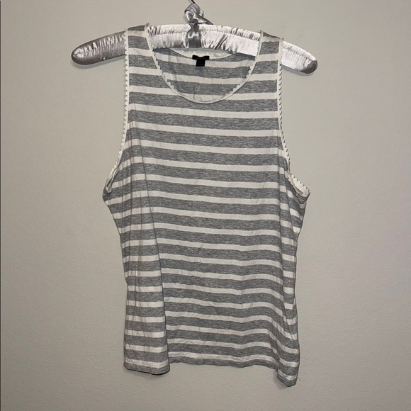 J. Crew Gray and White Striped Tank Top with Scalloped Trim - Large. B9 - Picture 1 of 4